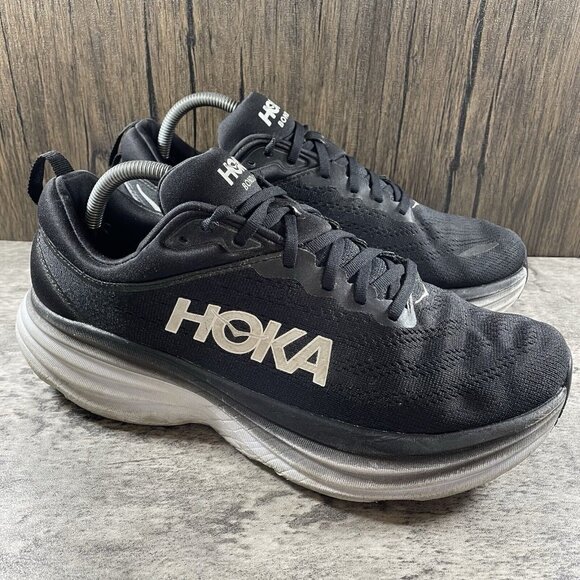 Hoka One One Mens Bondi 8 1127953 BWHT Black Running Shoes Sneakers Size 10 2E